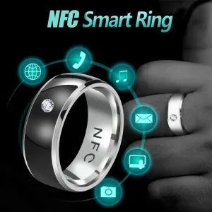 1 PC Stainless Steel Rhinestone Smart Temperature Sensing NFC Fashion Ring
