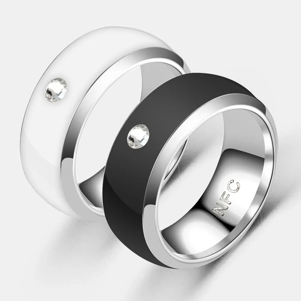 1 PC Stainless Steel Rhinestone Smart Temperature Sensing NFC Fashion Ring