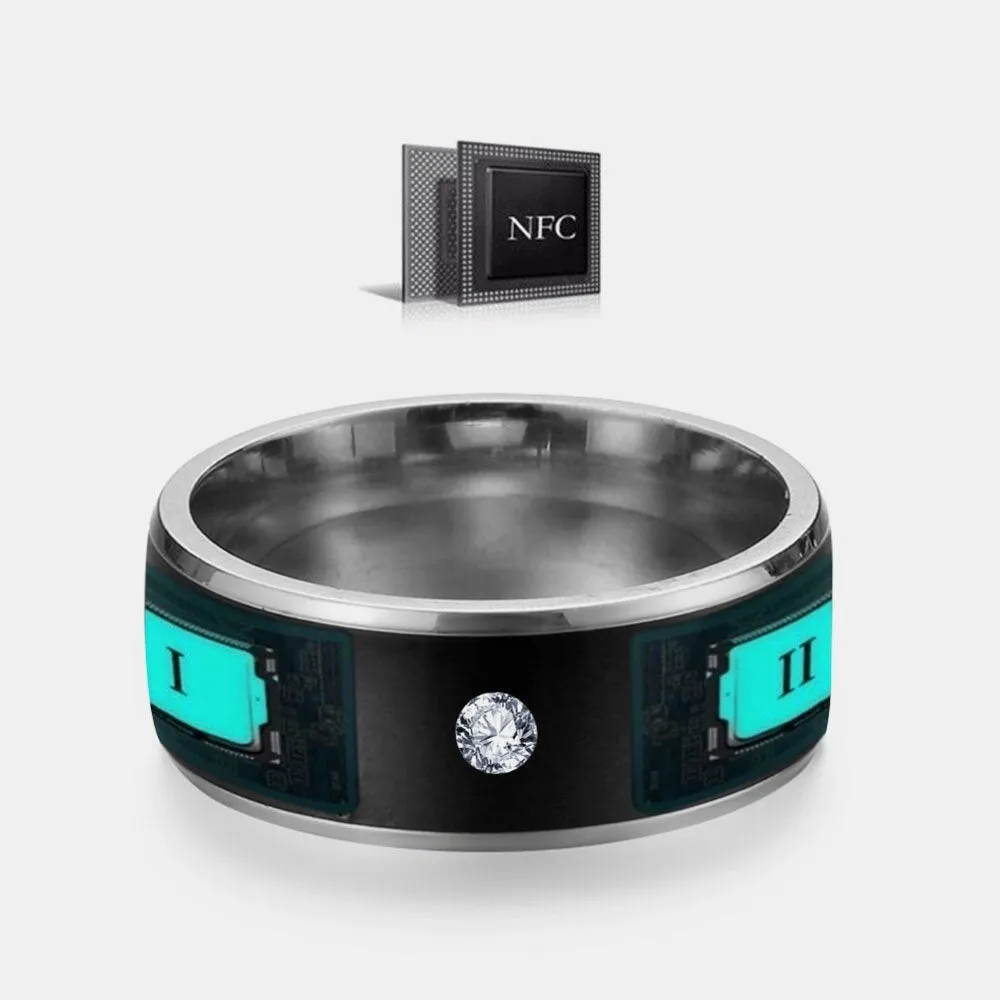 1 PC Stainless Steel Rhinestone Smart Temperature Sensing NFC Fashion Ring