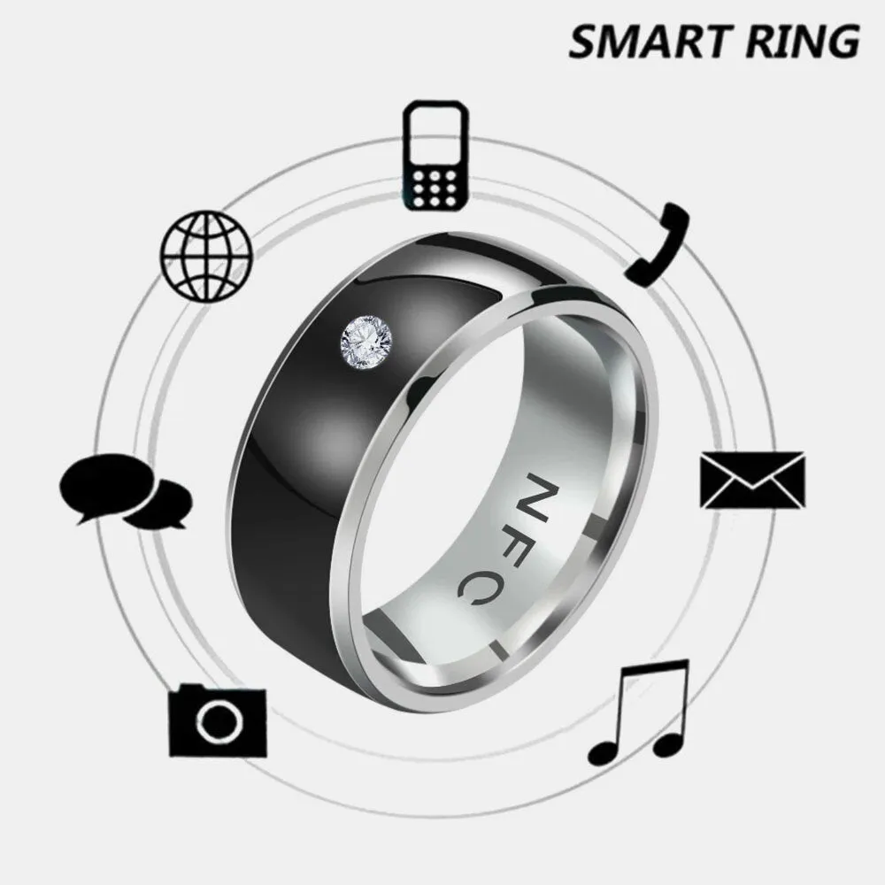 1 PC Stainless Steel Rhinestone Smart Temperature Sensing NFC Fashion Ring