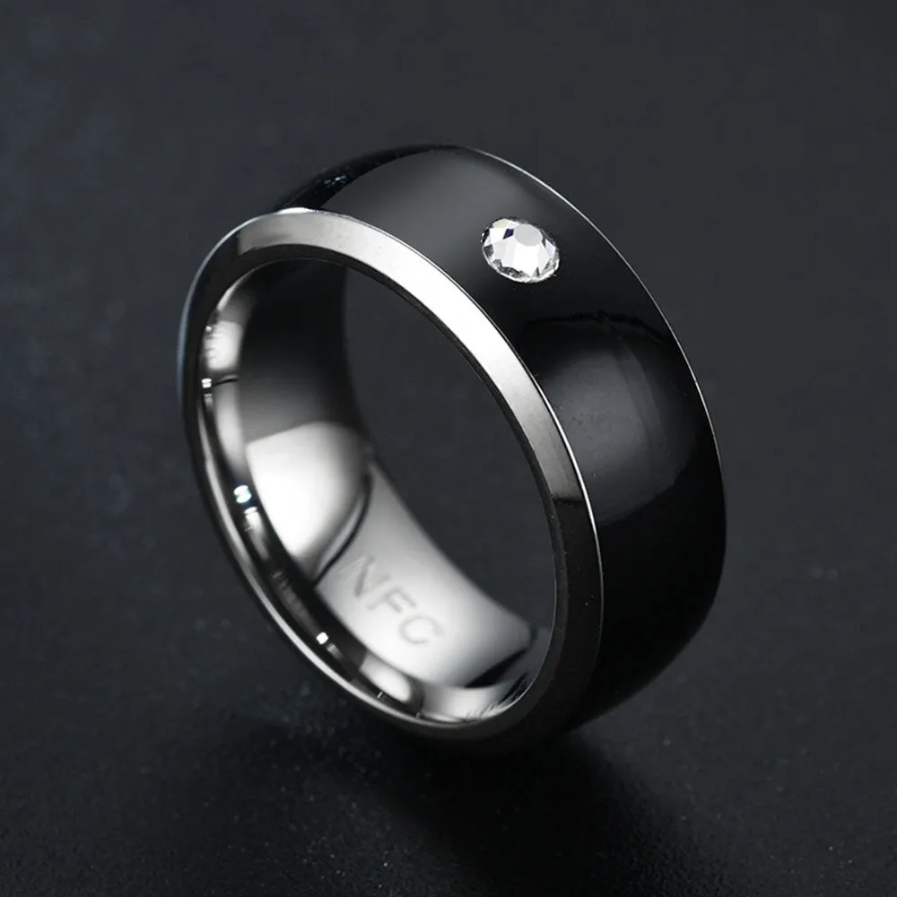 1 PC Stainless Steel Rhinestone Smart Temperature Sensing NFC Fashion Ring