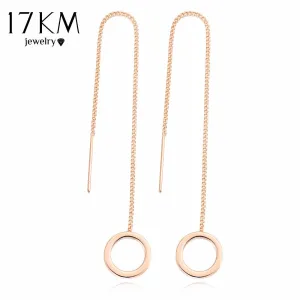 17KM Vintage Punk Silver Color Long Tassel Dangle Earrings for Women Gold Color Alloy Round Drop Bar Statement Jewelry