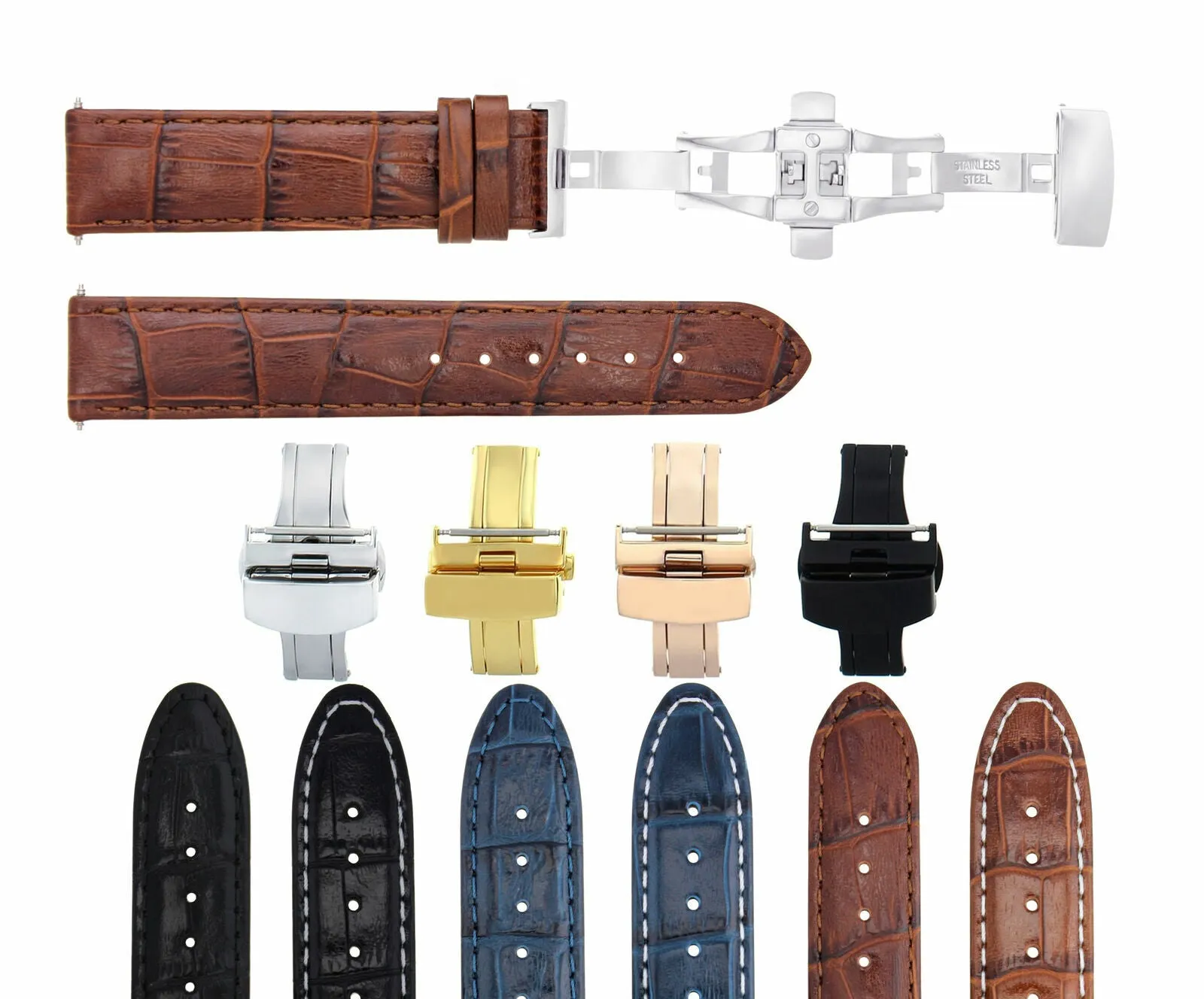 18-19-20-22-24MM LEATHER WATCH BAND STRAP FOR BULOVA WATCH DEPLOYMENT CLASP