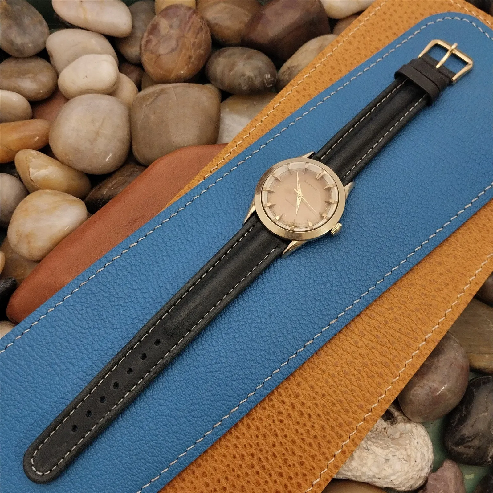 18mm Padded Ridge Leather Band-It Italy Contrast Stitch NOS Vintage Watch Band