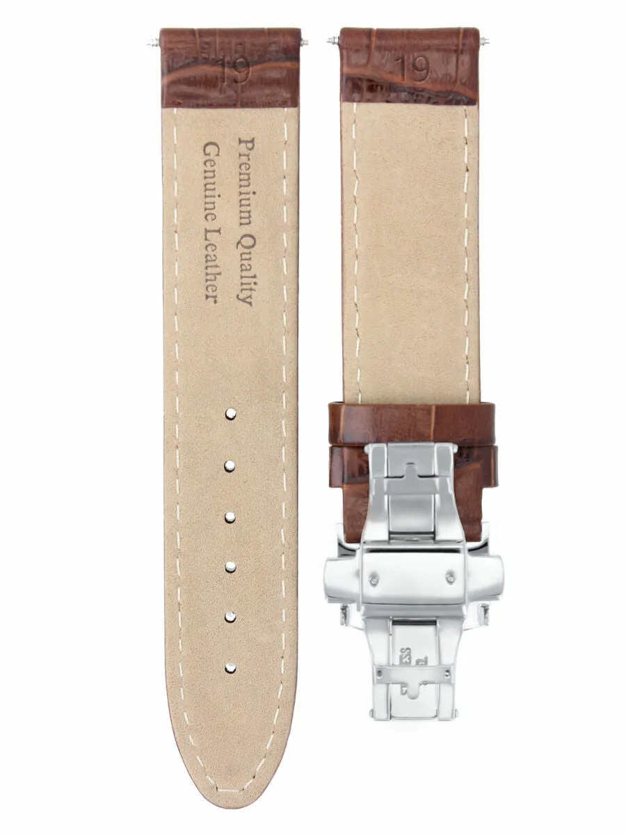 19MM PREMIUM LEATHER WATCH STRAP BAND FOR 34MM TUDOR PRINCE    CLASP  L/BROWN WS
