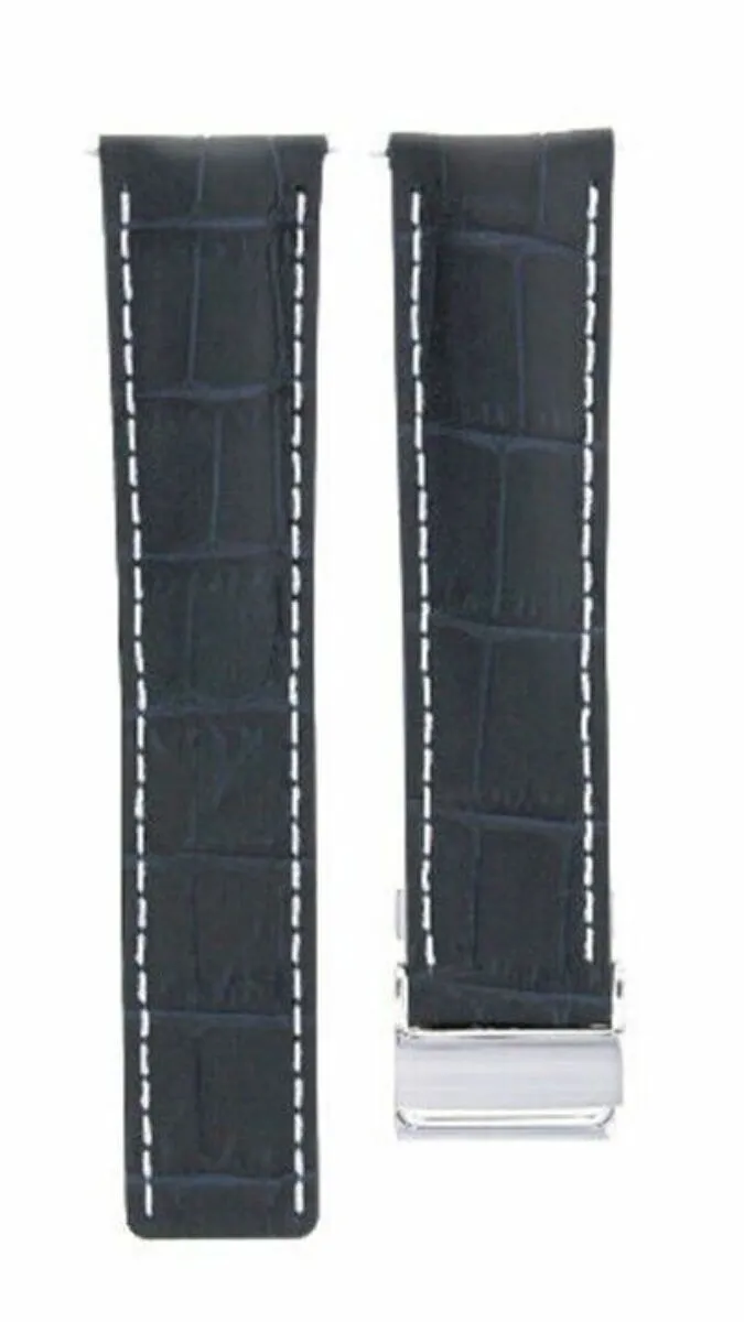 22MM LEATHER STRAP BAND FOR BREITLING NAVITIMER DEPLOYMENT CLASP SHINY BLUE