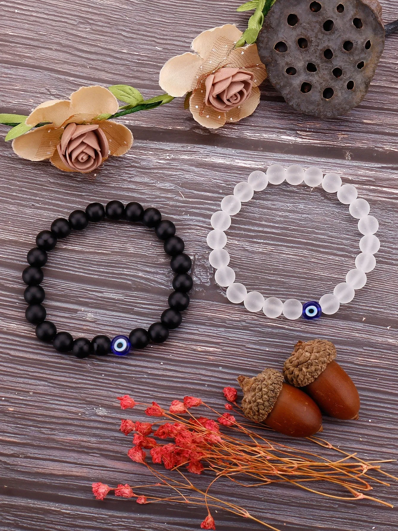 2pcs Evil Eye Decor Beaded Bracelet Women Bracelet Stackable Bracelet Crafted