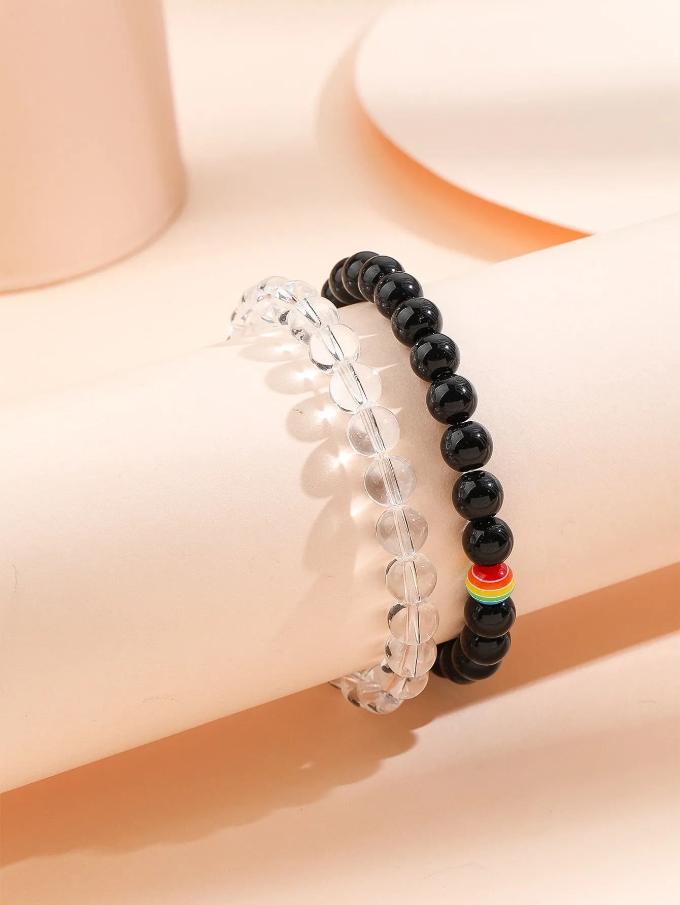 2pcs LGBT Rainbow Striped Beaded Bracelet Women Bracelet Stackable Bracelet