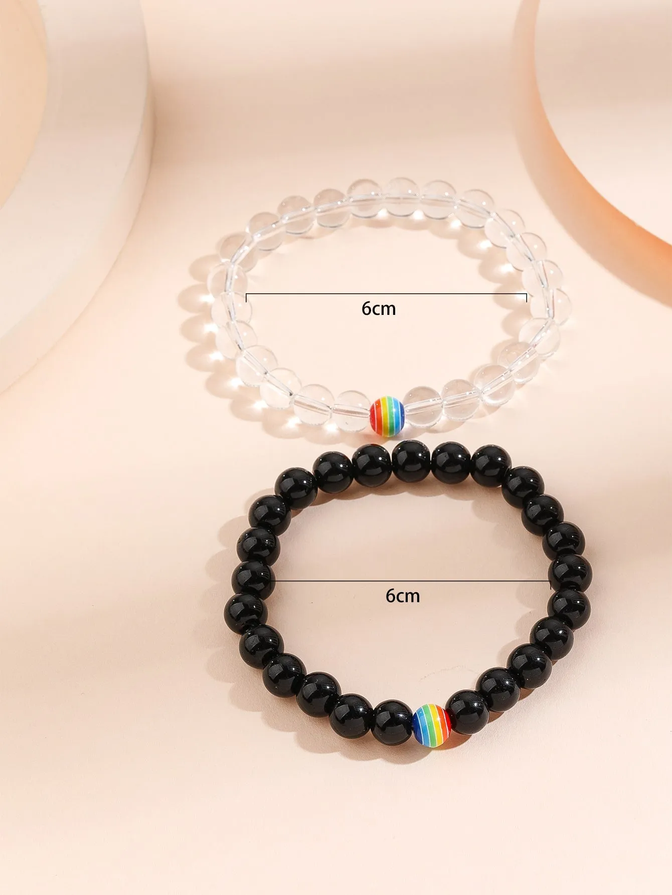 2pcs LGBT Rainbow Striped Beaded Bracelet Women Bracelet Stackable Bracelet