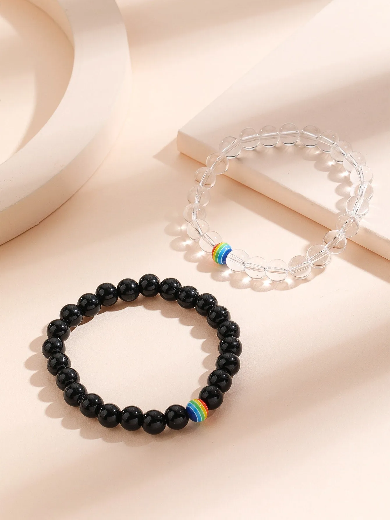 2pcs LGBT Rainbow Striped Beaded Bracelet Women Bracelet Stackable Bracelet