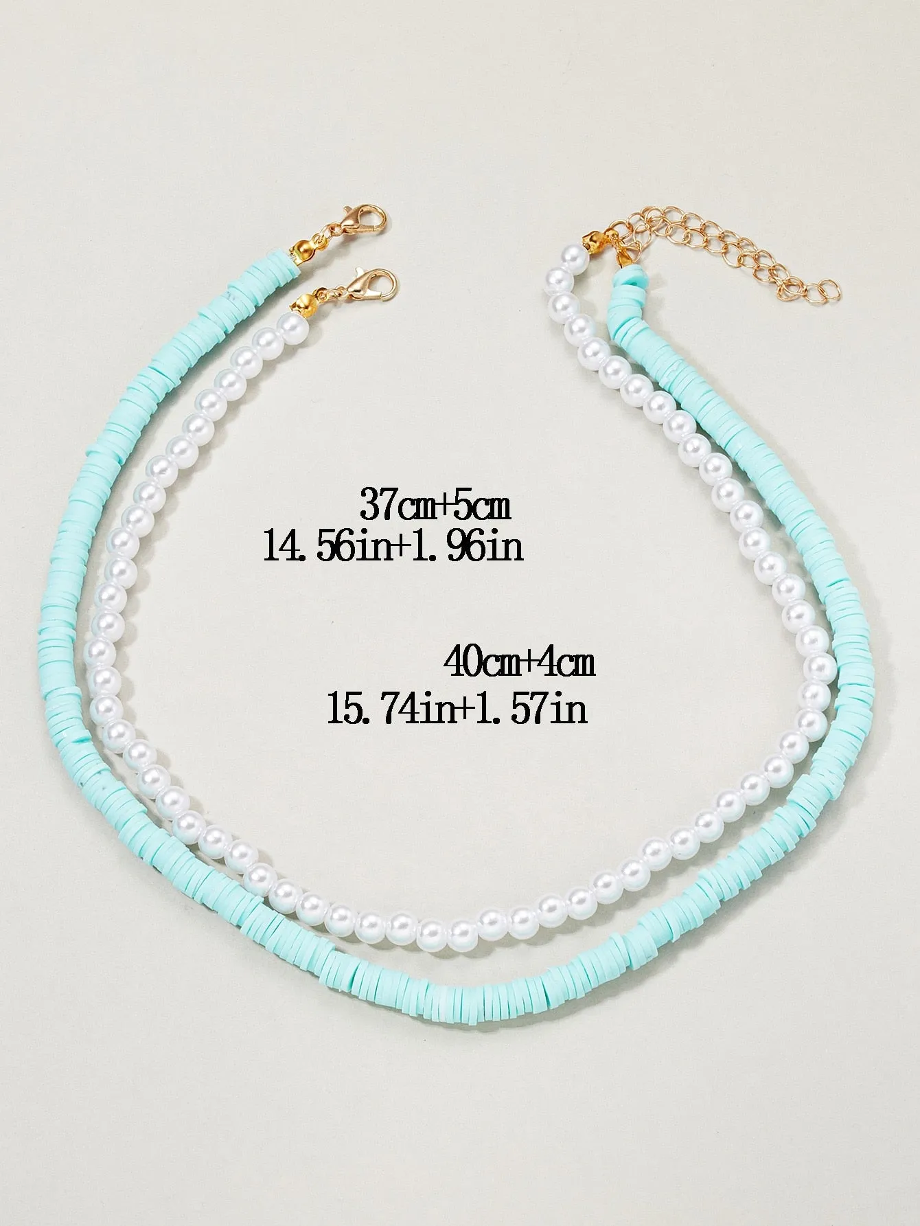 2pcs Sky Blue Beads and Pearl Beaded Necklace for Women Girls Accessories