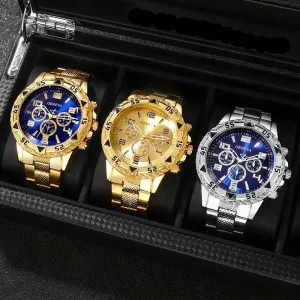 3-Pieces: Fashionable Men's Quartz Watch Set