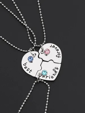 3pcs Best Friends Fovever Heart Pendant Necklace Gifts for Best Friend Friends