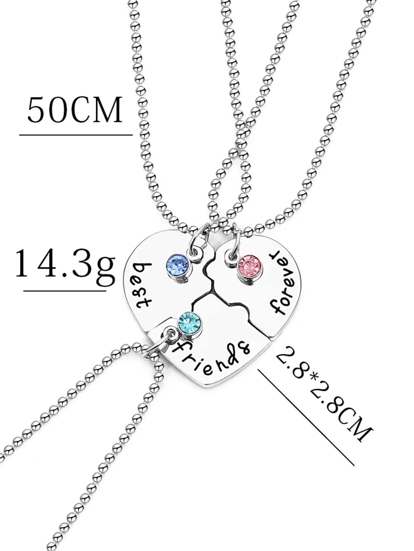 3pcs Best Friends Fovever Heart Pendant Necklace Gifts for Best Friend Friends