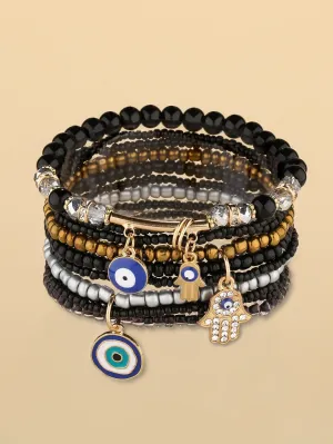 3pcs Evil Eye Hamsa Charm Beaded Bracelet Women Bracelet Stackable Bracelet