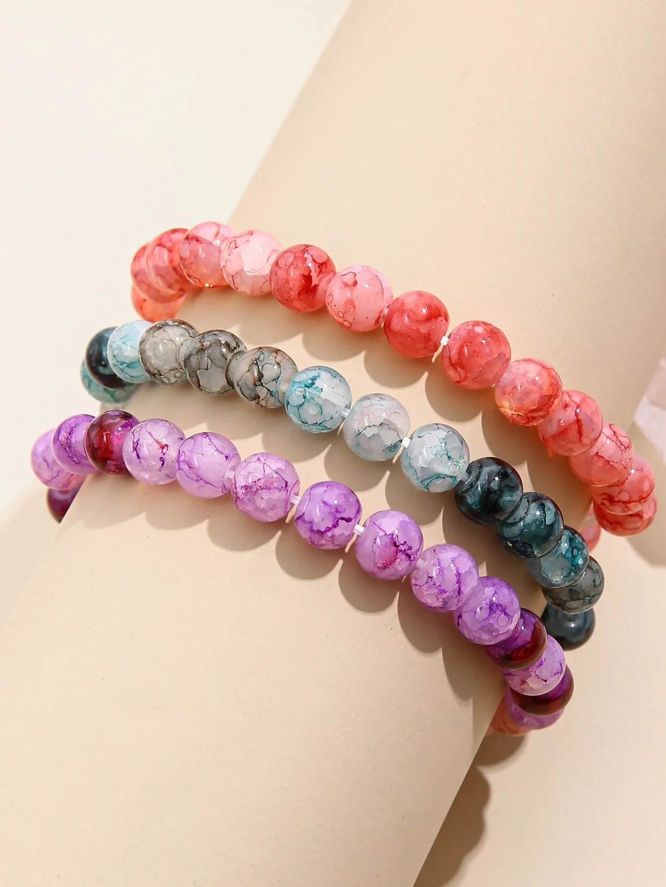 3pcs Graphic Beaded Bracelet Stackable Stretch Bracelets Colorful Beads Design