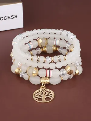 4pcs Tree Charm Beaded Frosty White Bracelet Women Bracelet Stackable Bracelet