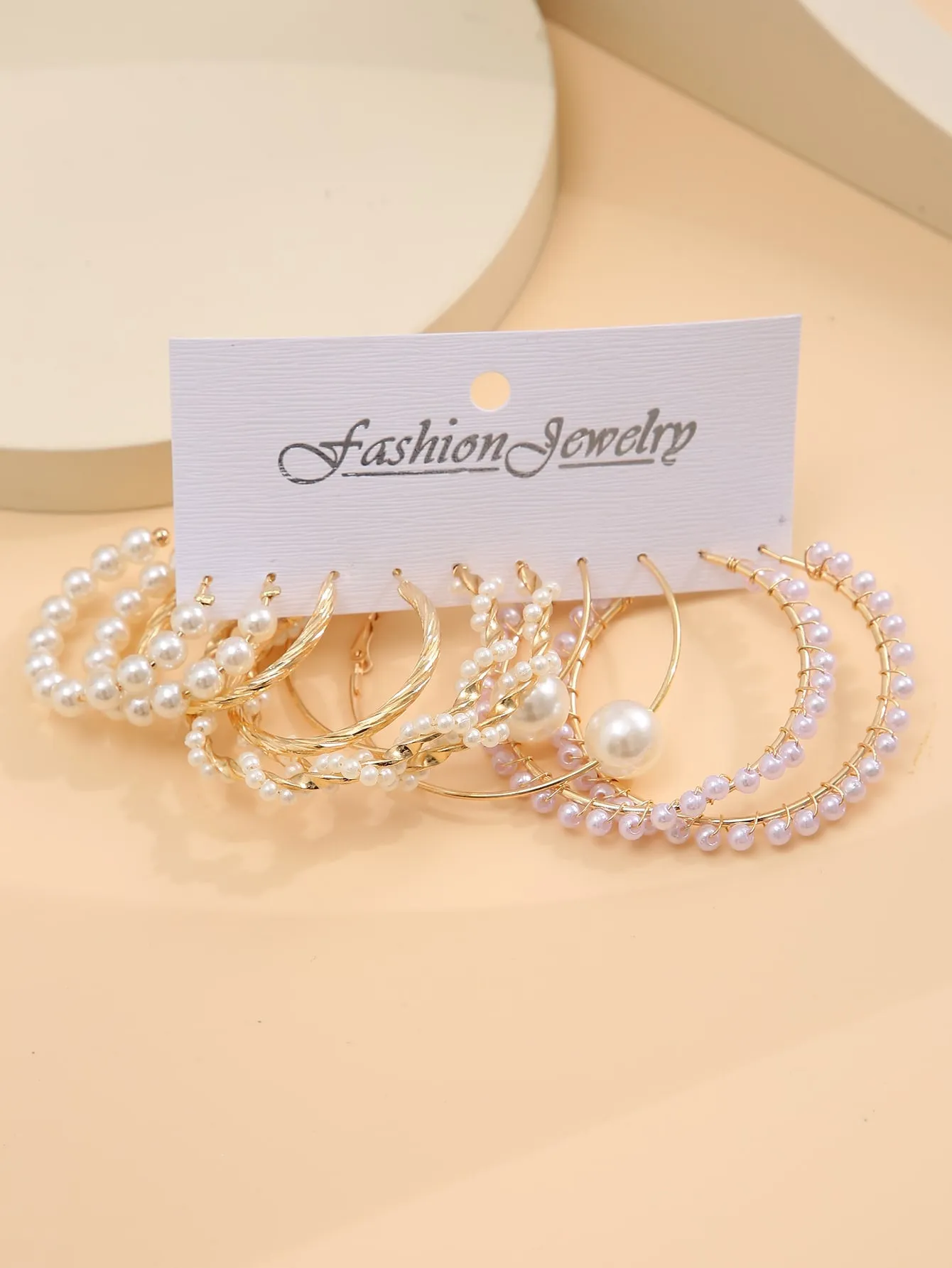 5pairs Faux Pearl Decor Hoop Earrings