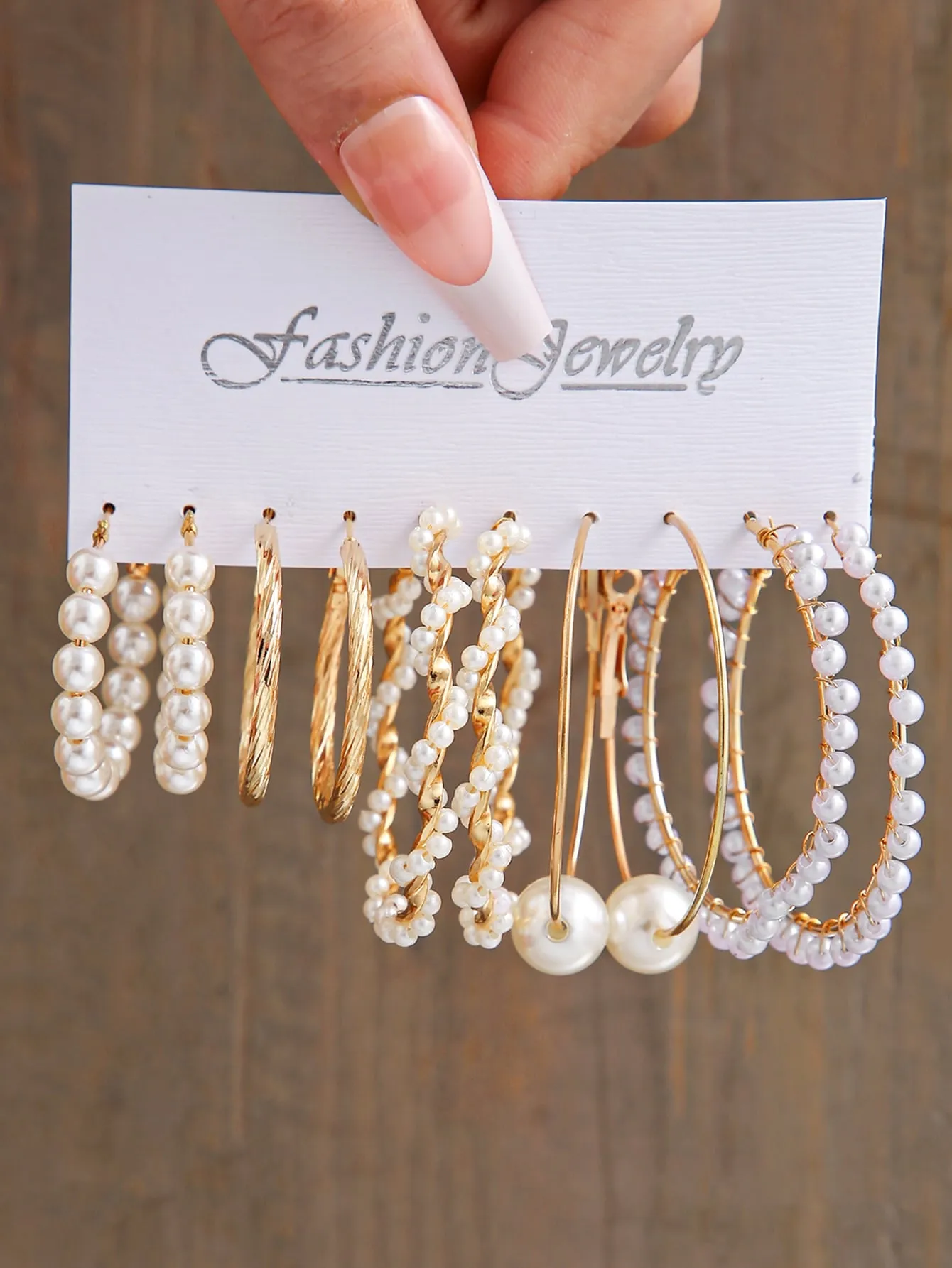 5pairs Faux Pearl Decor Hoop Earrings