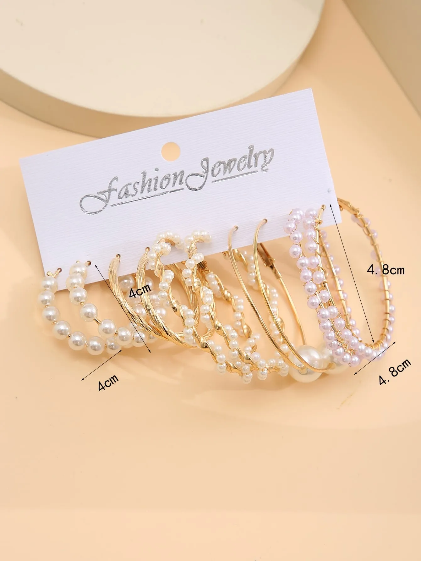 5pairs Faux Pearl Decor Hoop Earrings