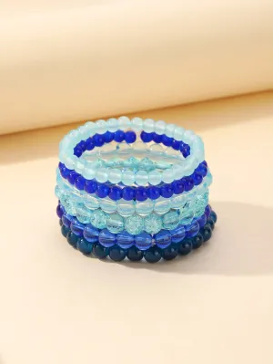 6pcs Blue Set Beaded Bracelet Women Bracelet Stackable Bracelet Crafted Jewelry
