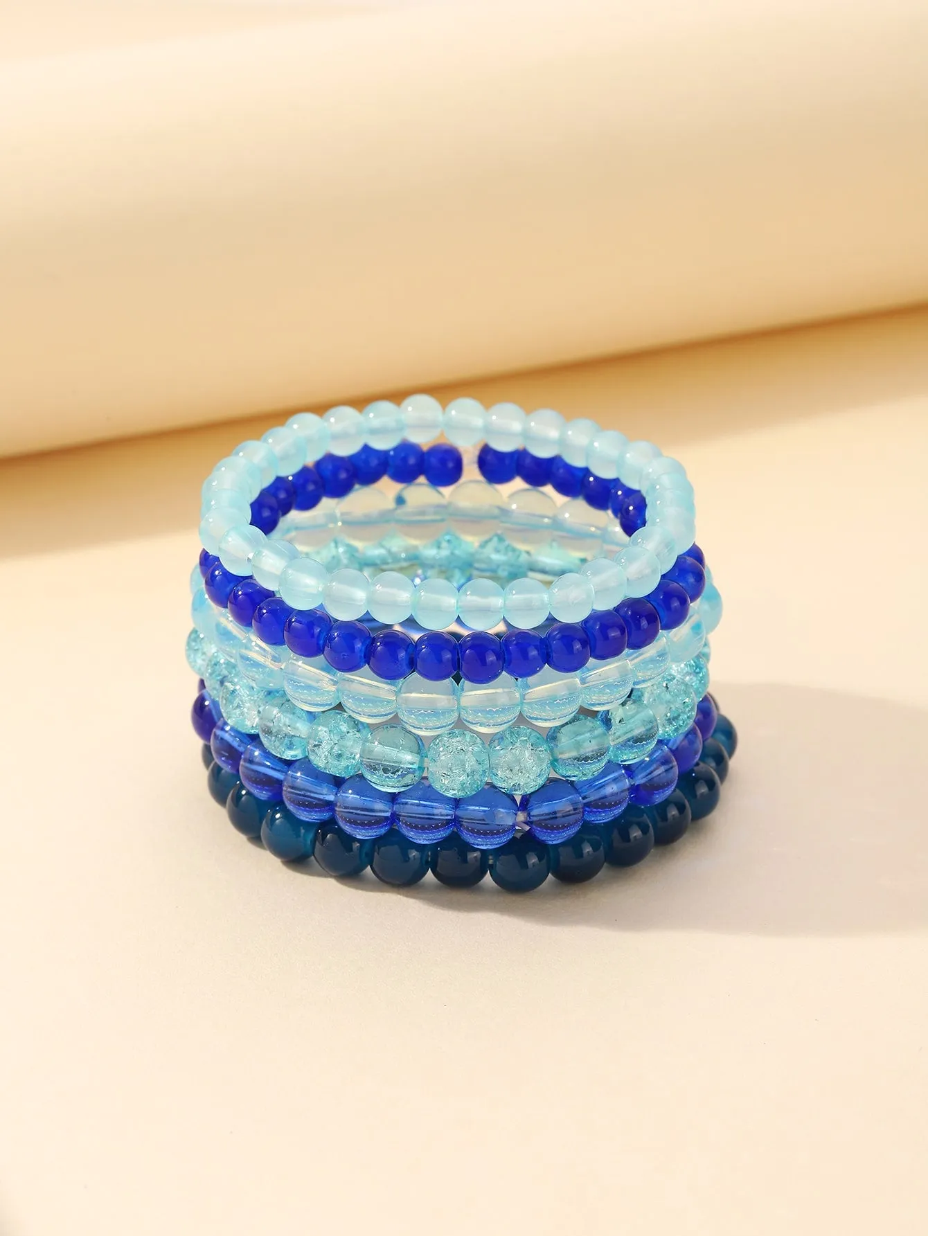 6pcs Blue Set Beaded Bracelet Women Bracelet Stackable Bracelet Crafted Jewelry