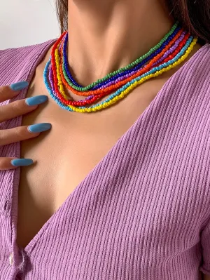 7pcs Colorful Beaded Necklace Set for Women Girls Accessories Jewelry Gifts Gift
