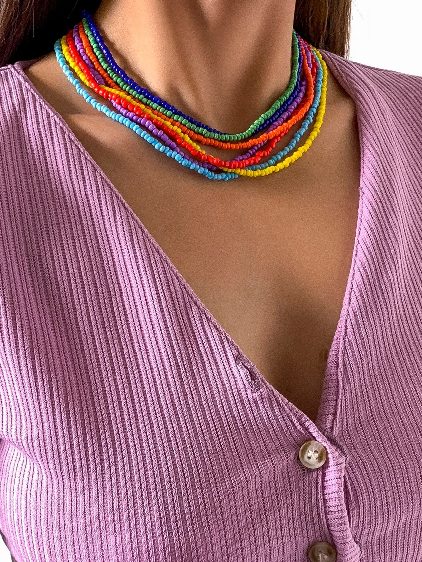 7pcs Colorful Beaded Necklace Set for Women Girls Accessories Jewelry Gifts Gift
