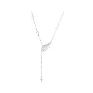 925 Sterling Silver Angel Wing Necklace, White Gold Plated Classic Necklace with Cubic Zirconia Jewelry Gift for Women
