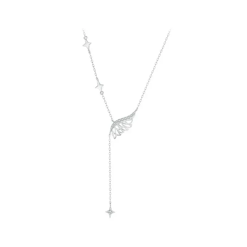 925 Sterling Silver Angel Wing Necklace, White Gold Plated Classic Necklace with Cubic Zirconia Jewelry Gift for Women