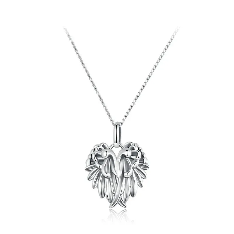 925 Sterling Silver Guardian Wings Pendant Necklace Platinum Plated Feather Neck Chain for Wowen Party Fine Jewelry