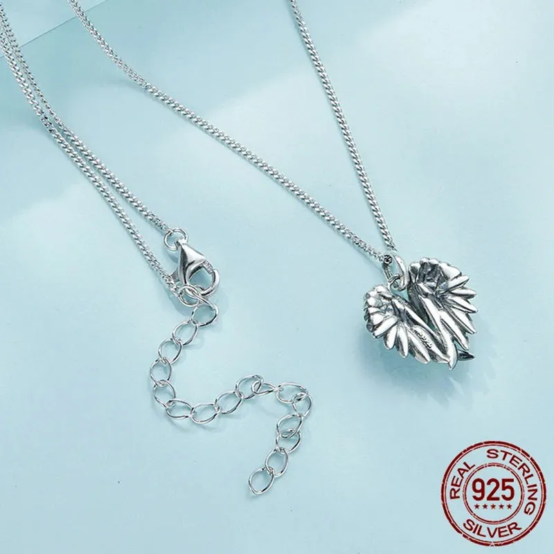 925 Sterling Silver Guardian Wings Pendant Necklace Platinum Plated Feather Neck Chain for Wowen Party Fine Jewelry