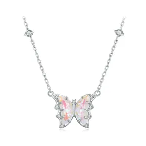 925 Sterling Silver Pink Butterfly Pendant Necklace Pave Setting CZ for Women Party Birthday Day Fine Jewelry Gift