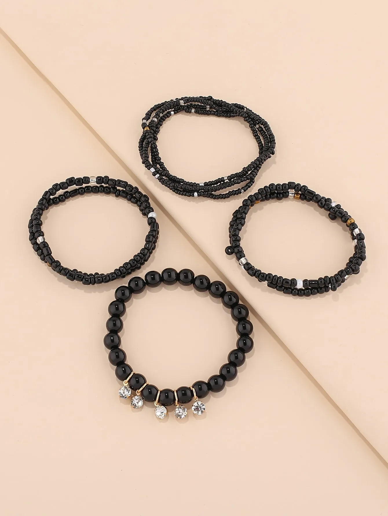 9pcs Black Beaded Bracelet Women Bracelet Stackable Bracelet Crafted Jewelry
