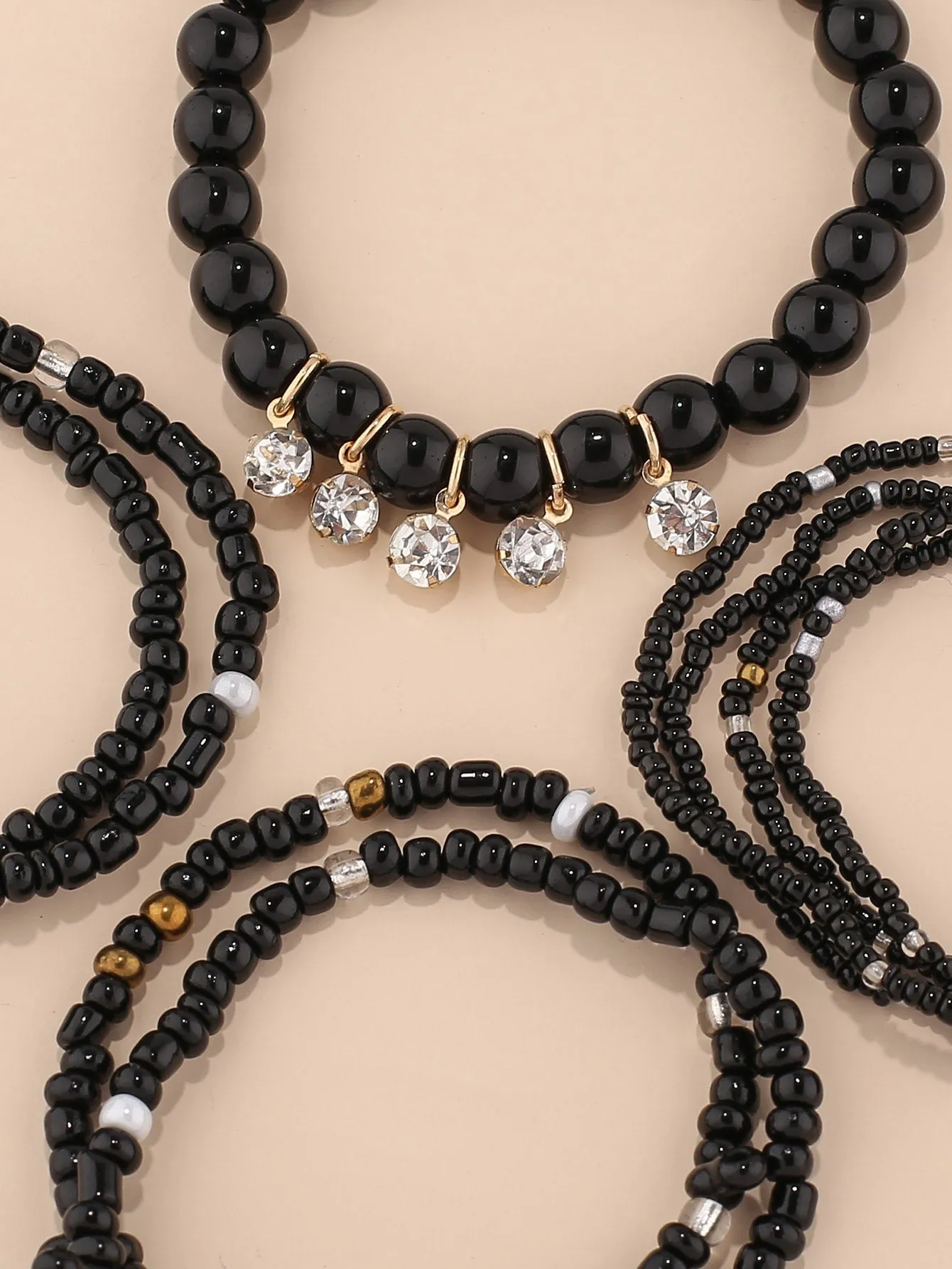 9pcs Black Beaded Bracelet Women Bracelet Stackable Bracelet Crafted Jewelry