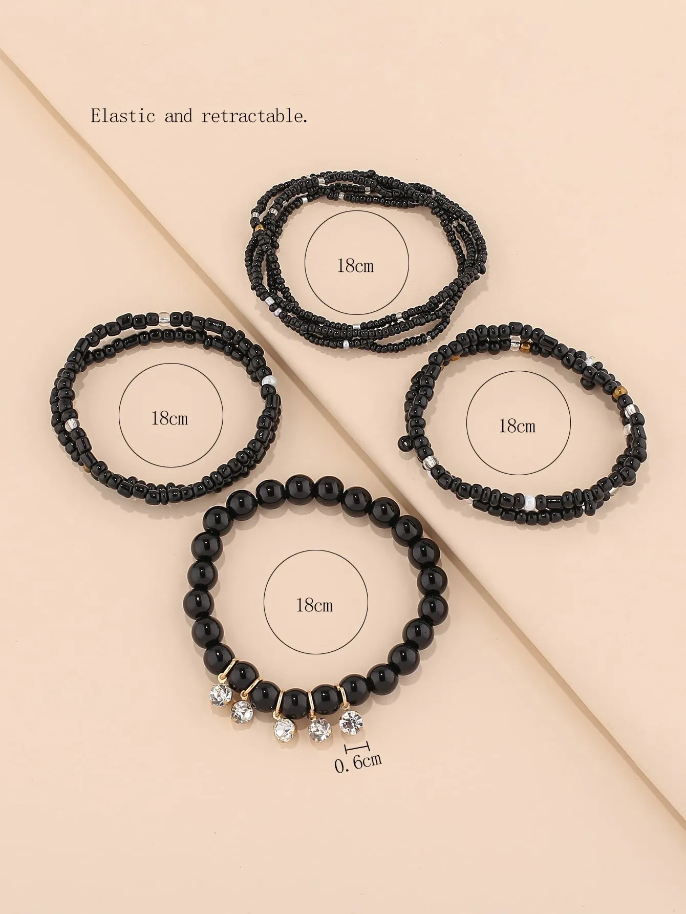 9pcs Black Beaded Bracelet Women Bracelet Stackable Bracelet Crafted Jewelry