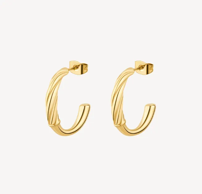Amy Gold Stainless Steel Twist Huggie Hoop Earrings by Brosway
