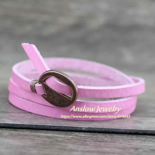 Anslow Punk Rock Cheap Unisex 3 Layers 65cm Vintage Handmade DIY Charm Wrap Leather Bracelet For Women Men Gift LOW0231LB