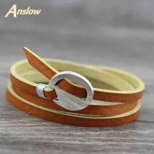 Anslow Punk Rock Cheap Unisex 3 Layers 65cm Vintage Handmade DIY Charm Wrap Leather Bracelet For Women Men Gift LOW0231LB