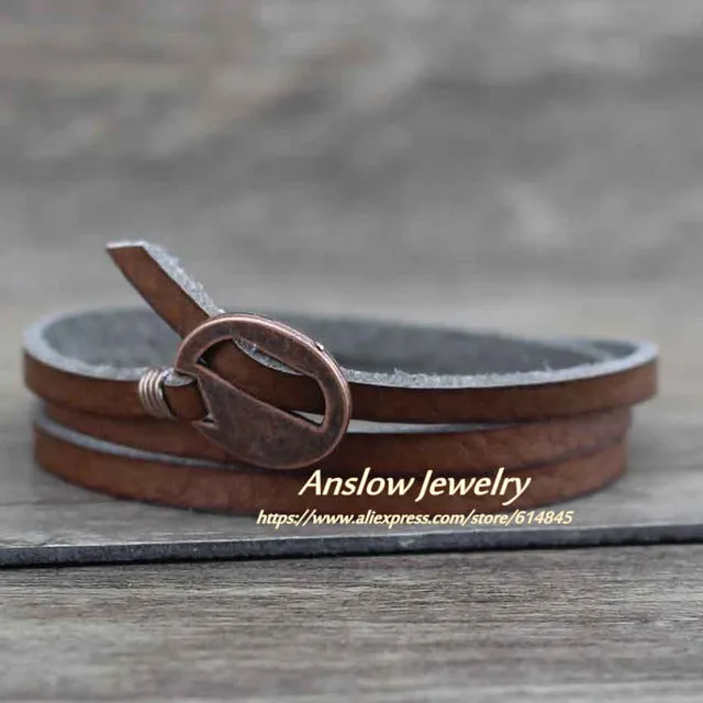 Anslow Punk Rock Cheap Unisex 3 Layers 65cm Vintage Handmade DIY Charm Wrap Leather Bracelet For Women Men Gift LOW0231LB