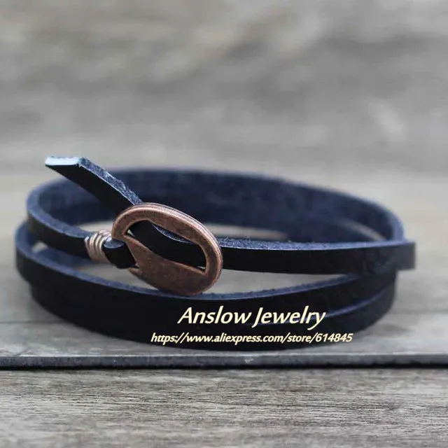 Anslow Punk Rock Cheap Unisex 3 Layers 65cm Vintage Handmade DIY Charm Wrap Leather Bracelet For Women Men Gift LOW0231LB