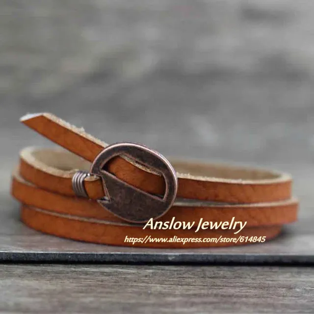 Anslow Punk Rock Cheap Unisex 3 Layers 65cm Vintage Handmade DIY Charm Wrap Leather Bracelet For Women Men Gift LOW0231LB