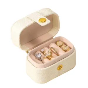 Anyhouz Jewelry Storage Mini Ring Box Portable 2pc Beige Organizer Display Travel Simple Mini Gift Case Boxes Leather Earring Necklace Holder