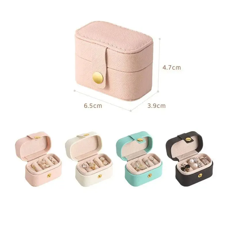 Anyhouz Jewelry Storage Mini Ring Box Portable 2pc Beige Organizer Display Travel Simple Mini Gift Case Boxes Leather Earring Necklace Holder
