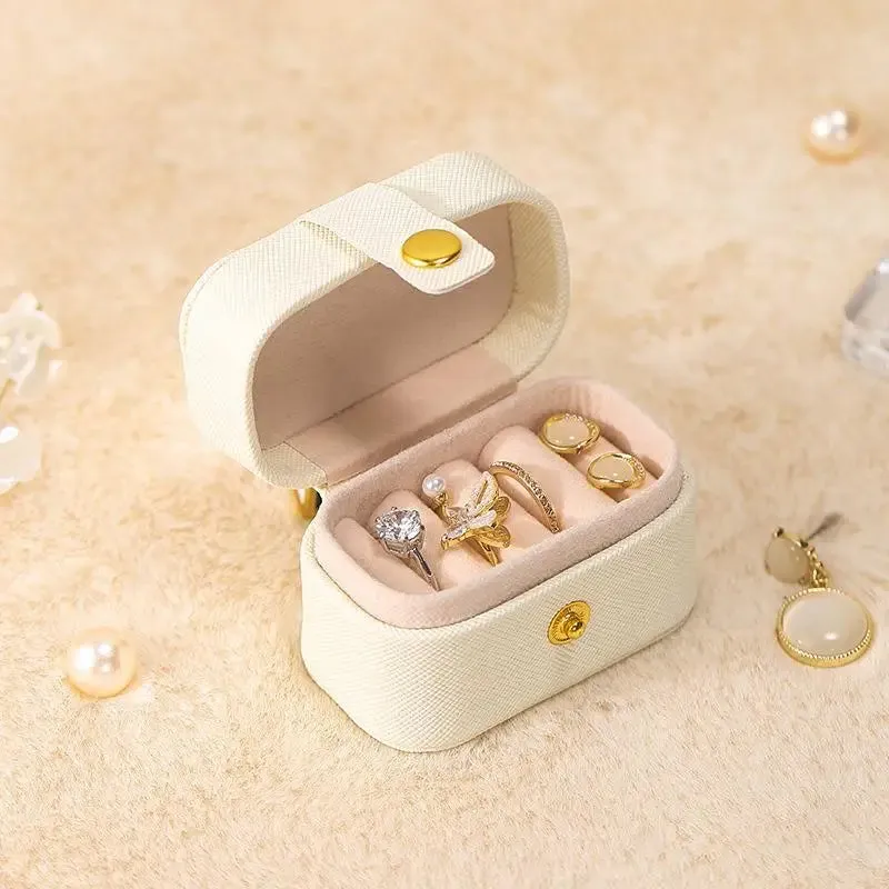 Anyhouz Jewelry Storage Mini Ring Box Portable 2pc Beige Organizer Display Travel Simple Mini Gift Case Boxes Leather Earring Necklace Holder