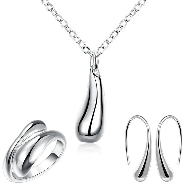 Big Promotion S222 Silver Color Water Drop Jewelry Sets Ring Necklace Bangle Earrings Women 925 Stamped Jewellry