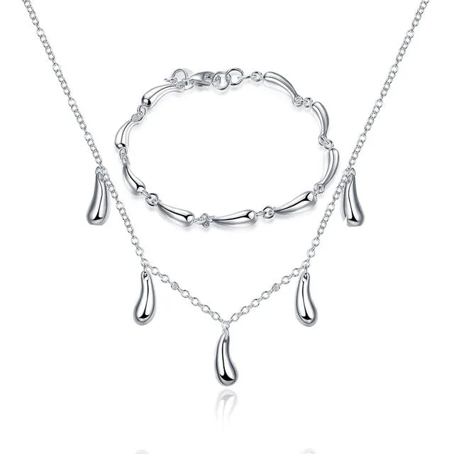 Big Promotion S222 Silver Color Water Drop Jewelry Sets Ring Necklace Bangle Earrings Women 925 Stamped Jewellry