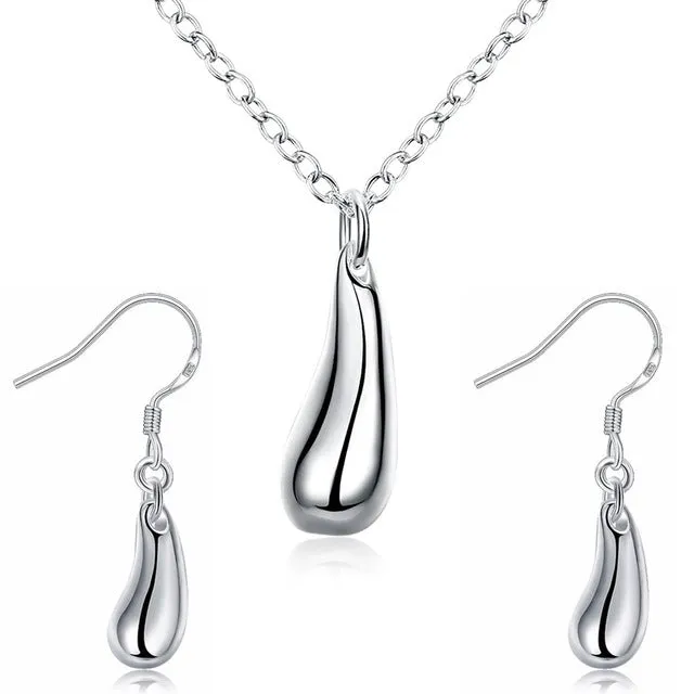 Big Promotion S222 Silver Color Water Drop Jewelry Sets Ring Necklace Bangle Earrings Women 925 Stamped Jewellry