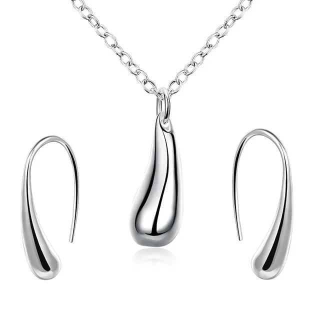 Big Promotion S222 Silver Color Water Drop Jewelry Sets Ring Necklace Bangle Earrings Women 925 Stamped Jewellry