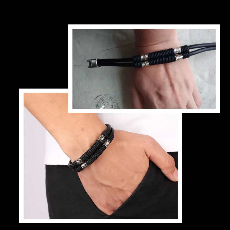 Black Leather Bracelet with Antiqued Metal- Men's Bracelet